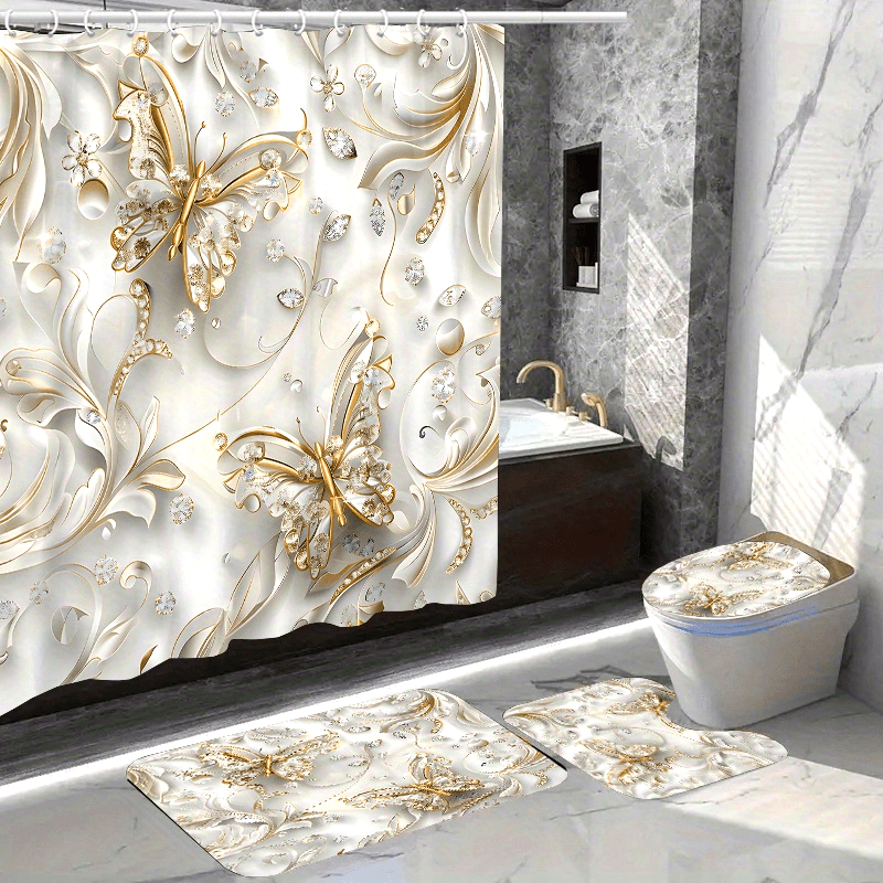 4pcs Elegant Butterfly Shower  - огляд і ціна Bamboo Bath Mat